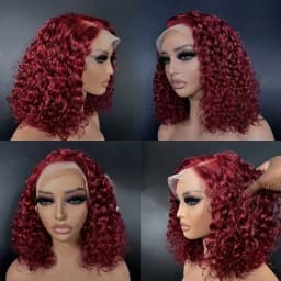 TIMOPOL 180% Density Jerry Curly Human Hair Wig, Women’s 13x4 HD Transparent Lace Frontal, Small Knots Design, Burgundy Tone Available in 99J & 4 #