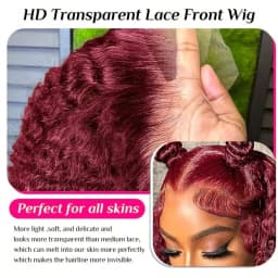TIMOPOL 180% Density Jerry Curly Human Hair Wig, Women’s 13x4 HD Transparent Lace Frontal, Small Knots Design, Burgundy Tone Available in 99J & 4 #