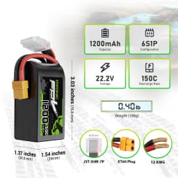 OVONIC 6S Lipo Battery 1200mAh 150C 22.2V XT60 Plug FPV Drone Battery for FPV Racing Freestyle Drones