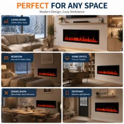 60 Inch Electric Fireplace Recessed Wall Mounted Linear Fireplace Heater with Log Crystal Inserts 12 Flame Colors Adjustable Speed Brightness 750 1500W Heats 400 Sq Ft Remote Control Touch Screen Built in Timer Low Noise for Living Room Bedroom