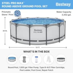Steel Pro MAX 13' X 48' Above Ground Pool Round Metal Frame Outdoor Swimming Pool Set with Filter Pump Ladder and Cover Gray