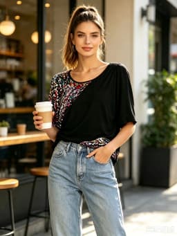 Women Black Colorful Sequin Patchwork T‑Shirt Short Sleeve Batwing Loose Tops Party Evening Casual Blouse
