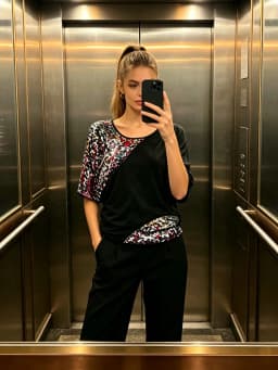 Women Black Colorful Sequin Patchwork T‑Shirt Short Sleeve Batwing Loose Tops Party Evening Casual Blouse