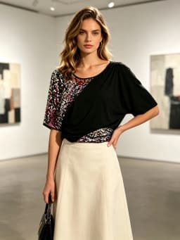 Women Black Colorful Sequin Patchwork T‑Shirt Short Sleeve Batwing Loose Tops Party Evening Casual Blouse