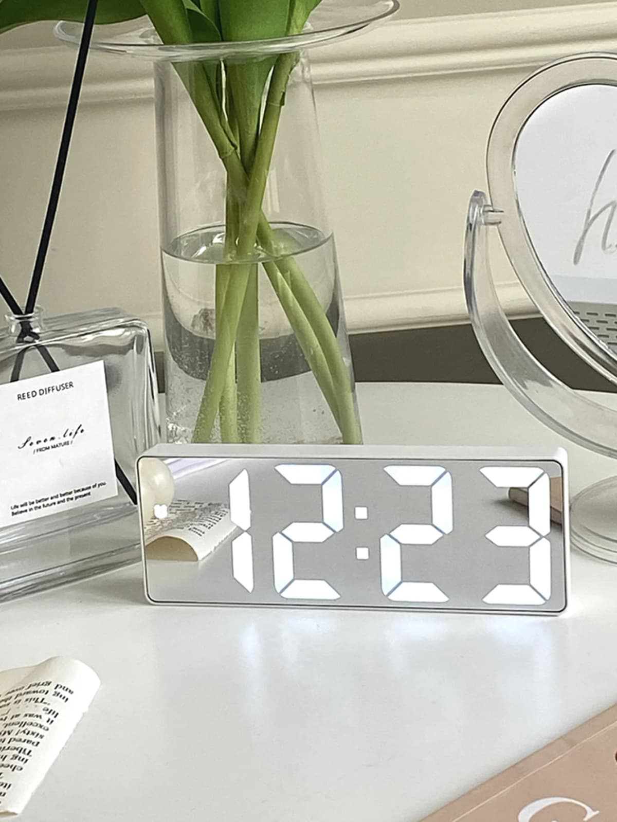 1pc LED Mirror Desk Clock, Digital Alarm Clock With Snooze Function, Snooze Function, Home Decor, chool Surprise, Study Supplies, Aesthetic sh2305111219428259