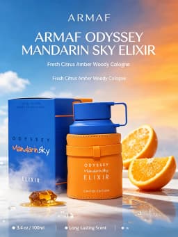 Armaf Odyssey Mandarin Sky Elixir Men's EDP, 3.4 oz/100ml, 1 Bottle, Fresh Citrus Amber Woody Long Lasting Cologne, Men's Fragrance Gift, Birthday, Fall, Halloween, Thanksgiving, Black Friday, Christmas, New Year Holiday Gift
