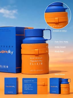 Armaf Odyssey Mandarin Sky Elixir Men's EDP, 3.4 oz/100ml, 1 Bottle, Fresh Citrus Amber Woody Long Lasting Cologne, Men's Fragrance Gift, Birthday, Fall, Halloween, Thanksgiving, Black Friday, Christmas, New Year Holiday Gift