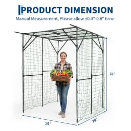 78in Metal Garden Arch Trellis With Netting For Climbing Plants, Outdoor Cucumber Tunnel Arbor For Raised Bed Backyard Walkway