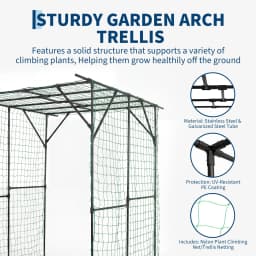 78in Metal Garden Arch Trellis With Netting For Climbing Plants, Outdoor Cucumber Tunnel Arbor For Raised Bed Backyard Walkway