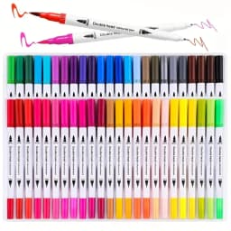 60-Pack Double-Headed Marker Pens – Fine & Brush Tip, Water-Based, Vibrant Colors for Art, Calligraphy, and Holiday Decoration