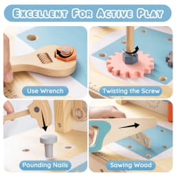 ROBUD Wooden Toy Workbench Tool Bench Set for Kids with Electric Drill Pretend Play STEM Learning Gift for Boys Girls Age 3+
