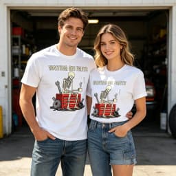 Waiting On Parts Funny Skeleton Mechanic Graphic T‑Shirt, Auto Repair Humor Car Guy Short Sleeve Tee for Men Women