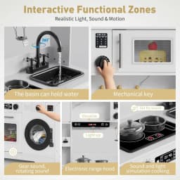 8-in-1 Wooden Play Kitchen Set For Kids gift With Lights Sounds,  Ice Maker, Coffee Machine, Washer, 11 Accessories & Storage, Ages 3+