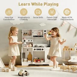 8-in-1 Wooden Play Kitchen Set For Kids gift With Lights Sounds,  Ice Maker, Coffee Machine, Washer, 11 Accessories & Storage, Ages 3+