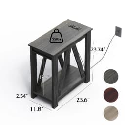 End Tables Living Room Set of 2 with Charging Station, Sofa Side Tables with Open Storage Shelf, Slim Farmhouse End Table Sets, Charcoal Black