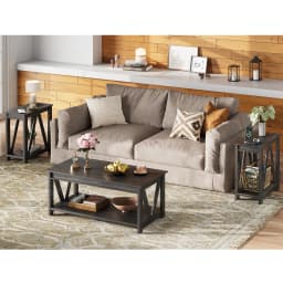 End Tables Living Room Set of 2 with Charging Station, Sofa Side Tables with Open Storage Shelf, Slim Farmhouse End Table Sets, Charcoal Black