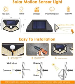 Solar Lights Outdoor, 2/4/6/8 Pack 100 LED Solar Motion Sensor Lights, 3 Lighting Modes, 270° Wide Angle Illumination, Solar Powered Waterproof Security Wall Lights for Backyard, Garden, Fence, Patio, Front Door and Outdoor Areas