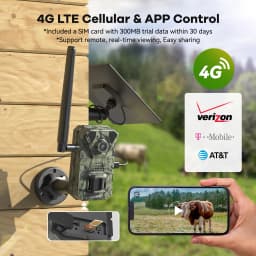 TMEZON 4G LTE Wildlife Camera with Mobile Phone Transfer App, 2.7K Solar Hunting Camera with SIM Card, PIR Motion Sensor, Night Vision NO SD CARD