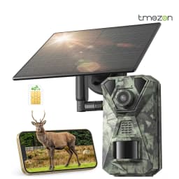 TMEZON 4G LTE Wildlife Camera with Mobile Phone Transfer App, 2.7K Solar Hunting Camera with SIM Card, PIR Motion Sensor, Night Vision NO SD CARD