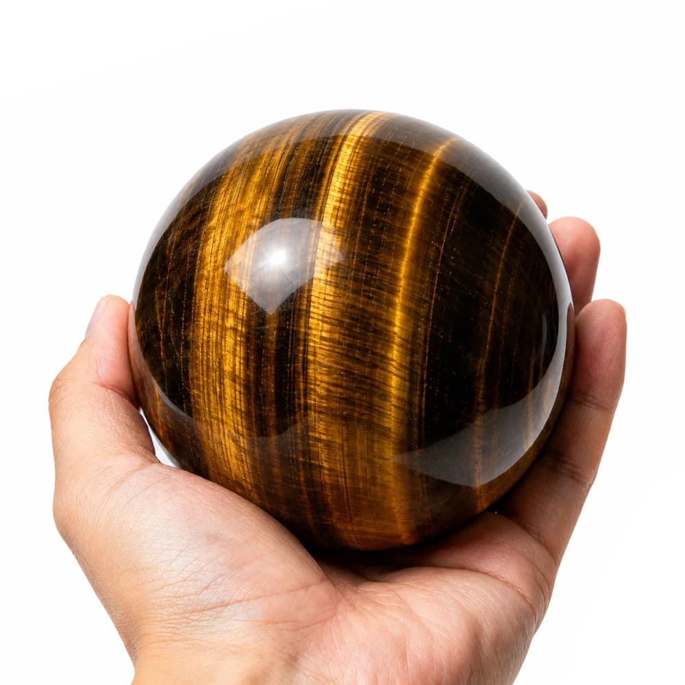 6-7cm Natural Yellow Tiger Eye Crystal Sphere Ball with Wooden Stand Polished Reiki Healing Chakra Stone for Meditation Yoga Feng Shui Home Office Desk Decor Living Room Bookshelf Display Confidence Courage Protection Gift for Women Men Crystal Lover