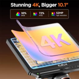 Elikliv EM4K-AF Flex 10.1'' Autofocus Digital Microscope with Arm 4K Soldering Microscopio for Electronics 2000X HDMI Microscope IPS 52MP Watchmaking Magnifier Whole Coin View for Coin Collectors