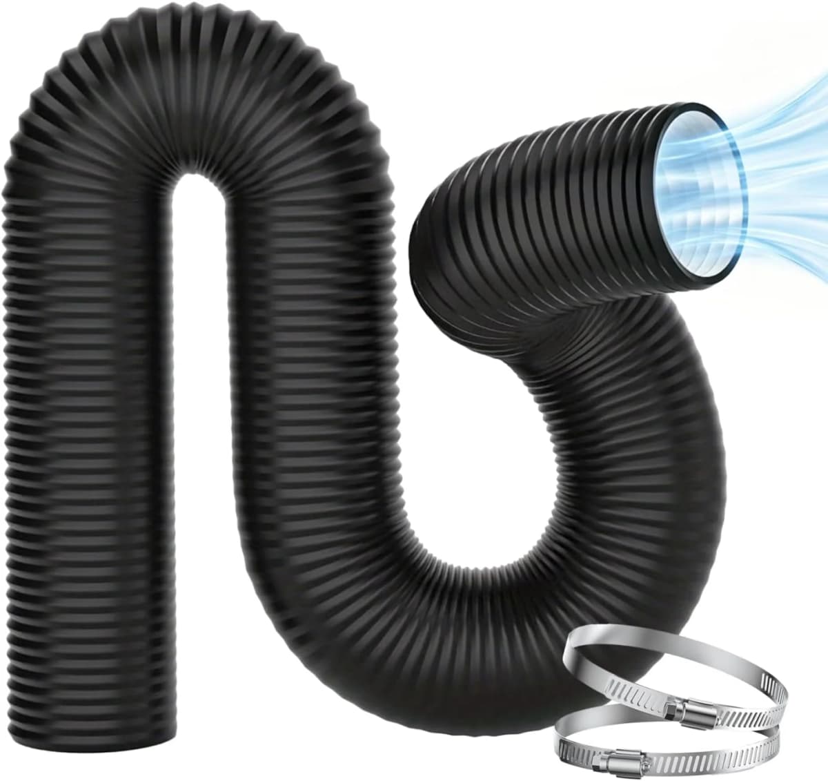 4 Inch x 8 Ft Aluminum Foil Insulated Flexible Duct, Dryer Vent Hose for HVAC Ventilation & Duct Fan Systems, Includes 2 Clamps