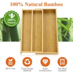 Large Expandable Bamboo Kitchen Utensil Drawer Organizer Silverware Tray - Eco-Friendly Kitchen Storage Solution