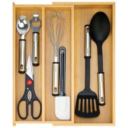 Large Expandable Bamboo Kitchen Utensil Drawer Organizer Silverware Tray - Eco-Friendly Kitchen Storage Solution