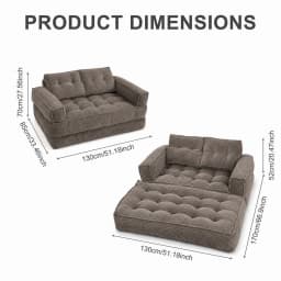 51" Modular Corduroy Floor Couch with Chaise, 2-in-1 Boneless Convertible Sofa Bed, Lazy Double Loveseat with Armrests for Living Room, Apartment & Game Room