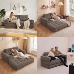 51" Modular Corduroy Floor Couch with Chaise, 2-in-1 Boneless Convertible Sofa Bed, Lazy Double Loveseat with Armrests for Living Room, Apartment & Game Room