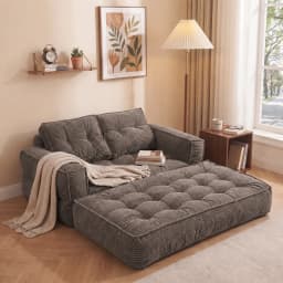 51" Modular Corduroy Floor Couch with Chaise, 2-in-1 Boneless Convertible Sofa Bed, Lazy Double Loveseat with Armrests for Living Room, Apartment & Game Room
