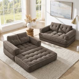51" Modular Corduroy Floor Couch with Chaise, 2-in-1 Boneless Convertible Sofa Bed, Lazy Double Loveseat with Armrests for Living Room, Apartment & Game Room