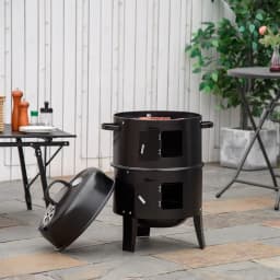 3-in-1 Outdoor Barbecue Charcoal Smoker and Grill with Two Grates and Thermometer