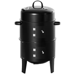 3-in-1 Outdoor Barbecue Charcoal Smoker and Grill with Two Grates and Thermometer