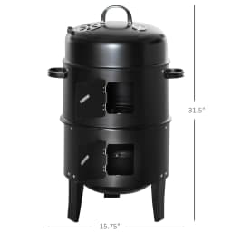 3-in-1 Outdoor Barbecue Charcoal Smoker and Grill with Two Grates and Thermometer