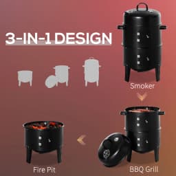 3-in-1 Outdoor Barbecue Charcoal Smoker and Grill with Two Grates and Thermometer