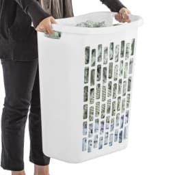 White Plastic Rectangular Hamper for Narrow Spaces with Open Top Laundry Basket