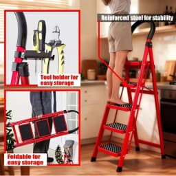 Heavy Duty 500 Lbs Folding Step Ladder – Reinforced Steel Step Stool with Wide Anti-Slip Pedals, Safety Lock & Dual Handrails, Portable Multi-Purpose Ladder for Home, Kitchen, Closet & Indoor Use