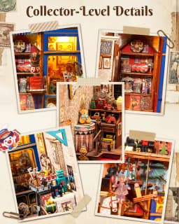 Rolife DIY Book Nook Kit 3D Puzzle Treasure Toy Shop Wooden Bookends Craft Kit with LED Light for Bookshelf Decor Brain Teasers Dollhouse Jigsaw for Holiday Gift