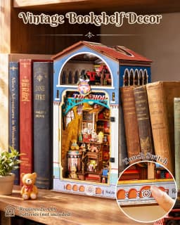 Rolife DIY Book Nook Kit 3D Puzzle Treasure Toy Shop Wooden Bookends Craft Kit with LED Light for Bookshelf Decor Brain Teasers Dollhouse Jigsaw for Holiday Gift