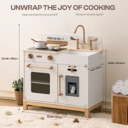 ROBUD Wooden Kids Kitchen Playset with Sound Light Stove Oven Pot Utensils Educational Role Play Toy Gift for 3 6 Years White