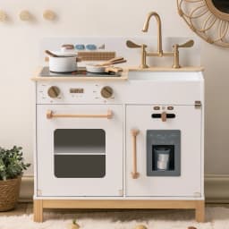 ROBUD Wooden Kids Kitchen Playset with Sound Light Stove Oven Pot Utensils Educational Role Play Toy Gift for 3 6 Years White