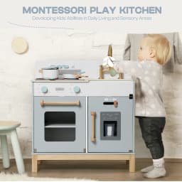 ROBUD Wooden Kids Kitchen Playset with Sound Light Stove Oven Pot Utensils Educational Role Play Toy Gift for 3 6 Years White