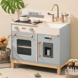 ROBUD Wooden Kids Kitchen Playset with Sound Light Stove Oven Pot Utensils Educational Role Play Toy Gift for 3 6 Years White
