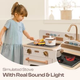 ROBUD Wooden Kids Kitchen Playset with Sound Light Stove Oven Pot Utensils Educational Role Play Toy Gift for 3 6 Years White