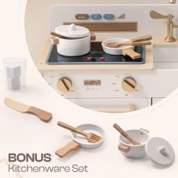 ROBUD Wooden Kids Kitchen Playset with Sound Light Stove Oven Pot Utensils Educational Role Play Toy Gift for 3 6 Years White