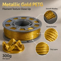 300g PETG Filament 1.75mm 3D Printer Filament Metallic Gold Shiny Glossy Finish Mini Spool Heat Resistant Easy Printing