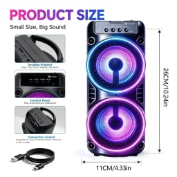 Professional Large Bluetooth Speaker with Microphone, Portable Design, Featuring JBL Subwoofer Party Box, LED Lights, Compatible with BT/USB/TF/AUX/FM/TWS/MIC/EQ Functions, Professional Karaoke. Ideal Gift for Birthdays, Christmas, and New Year