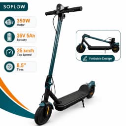 SOFLOW Adult Folding Electric Scooter 350W Motor 25km/h Max Speed 36V 5Ah Battery 8.5 Inch Tire Portable Foldable E‑Scooter for City Commute