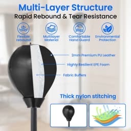 Reflex Speed Bag, Adjustable Height, Free Standing Base (56 - 71in) - Boxing Trainer for Home Gym Use
